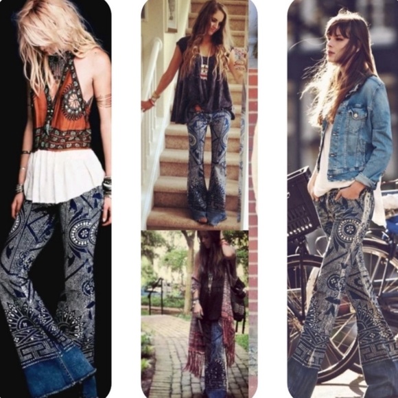 Free People Denim - FREE PEOPLE DISCHARGE BALI FLARE BELL BOTTOM JEANS 26